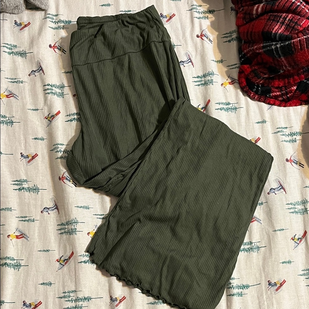 Olive Green Ribbed Pants
